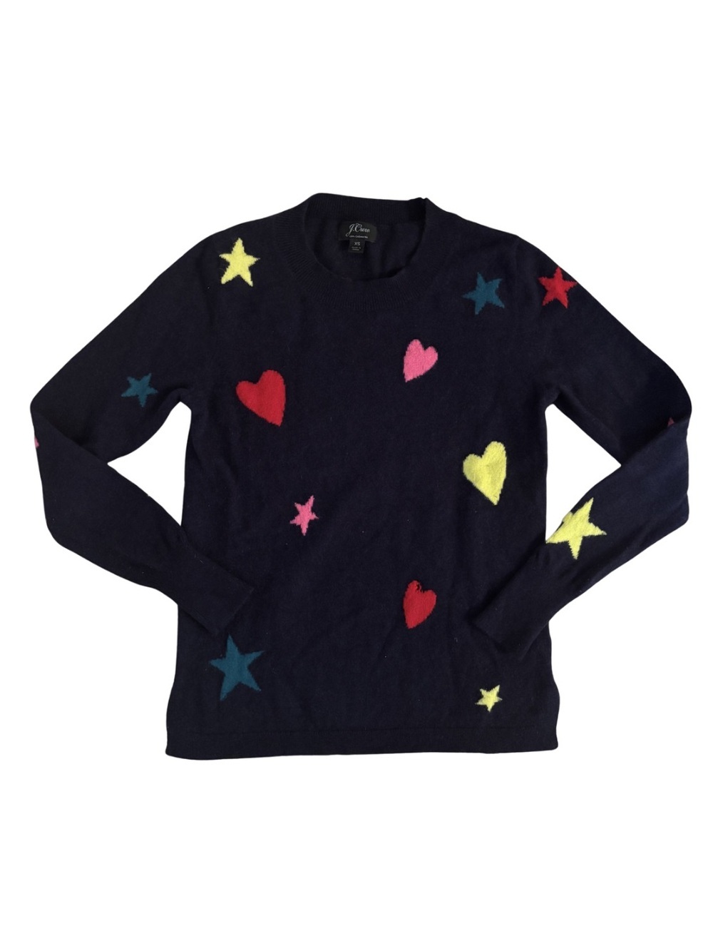 J.Crew Cashmere Navy Star & Heart Cashmere Sweater